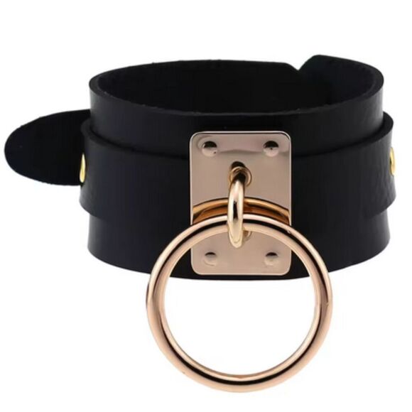 Punk Fetish New Vegan Leather Gold Tone Wrist Cuff 9in to 11in - Picture 1 of 1